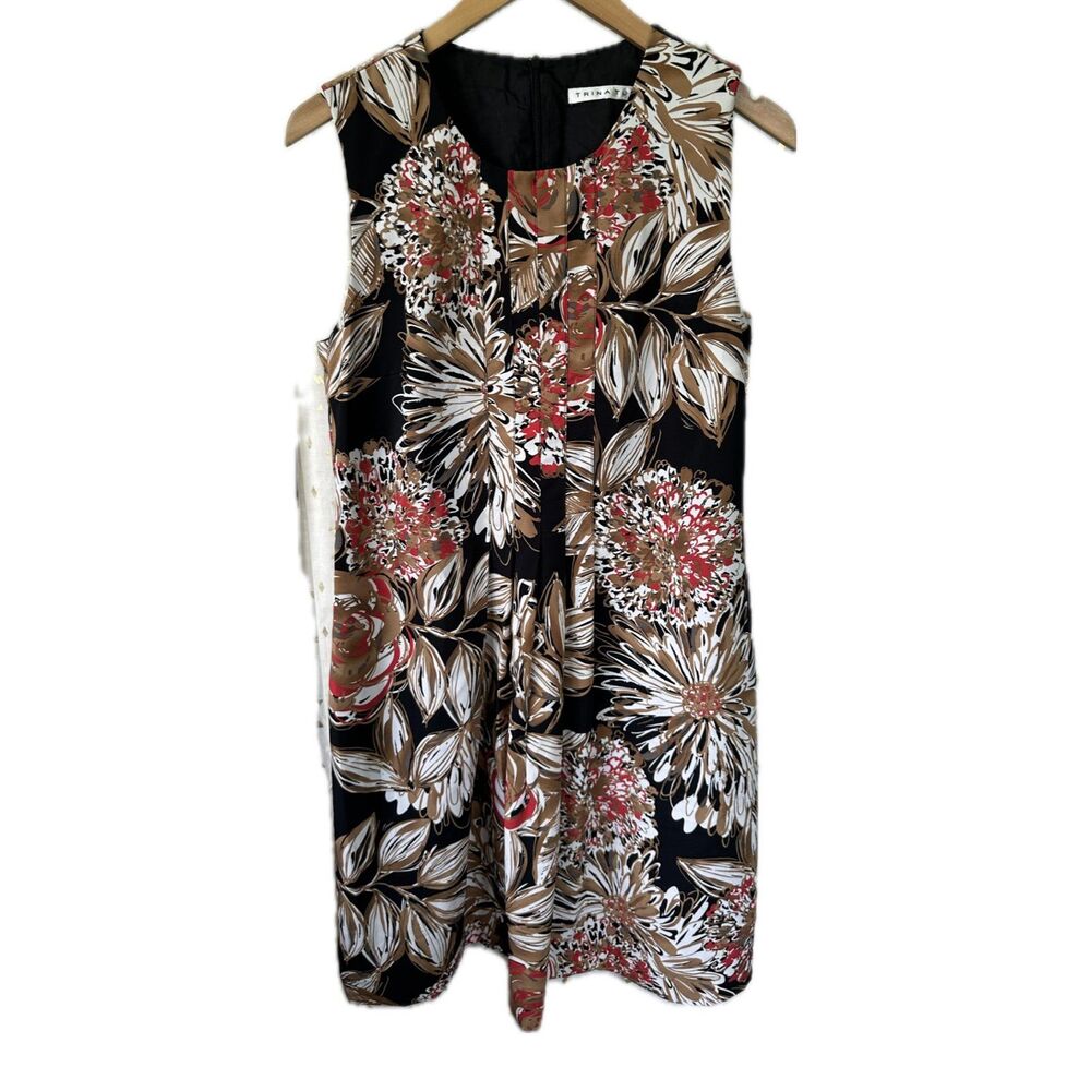 Trina Turk Spellbound Artistic Floral Front Pleated Shift Lined Dress L
